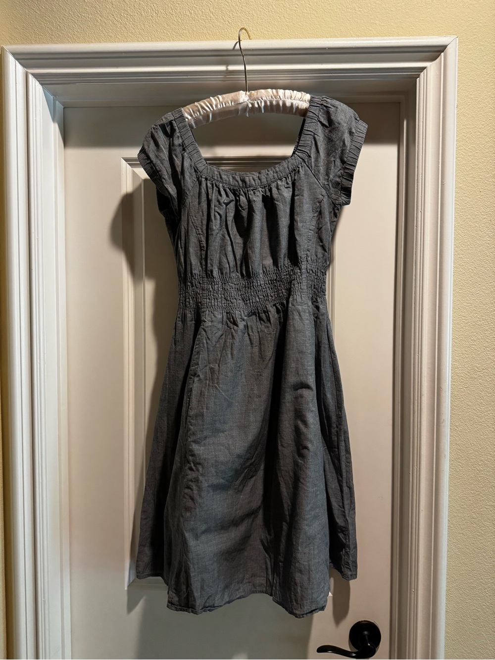 Gray Smocked-Waist Midi Dress